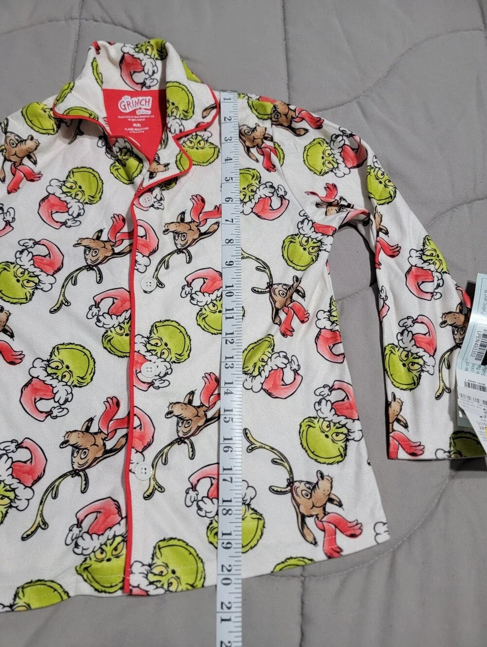 Dr. Seuss How The Grinch Stole Christmas Button Up Pajama Top - Size Medium (8)